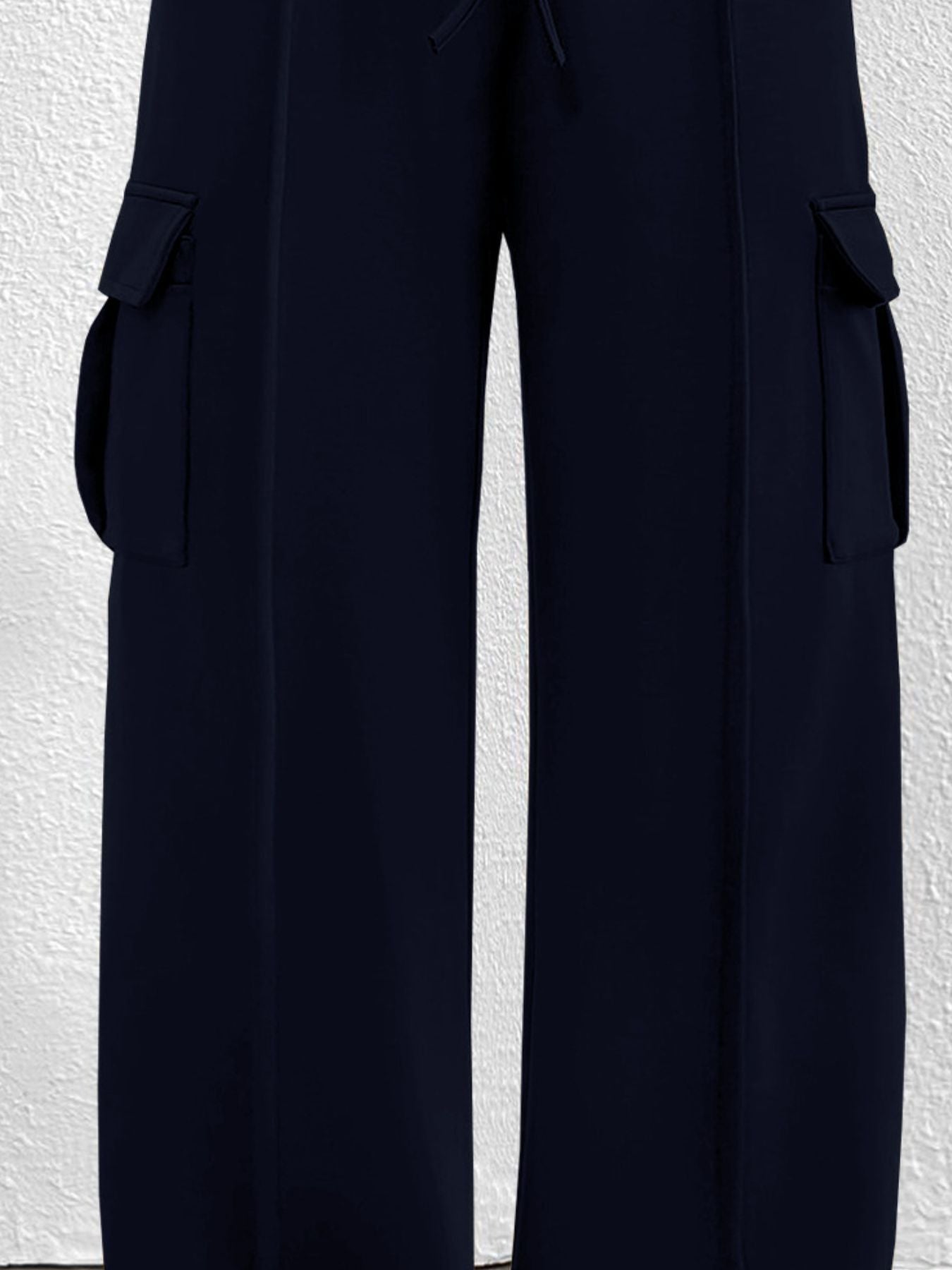 Women's high-waisted casual cargo pants with drawstring, lightweight utility style, featuring multiple pockets and relaxed fit.