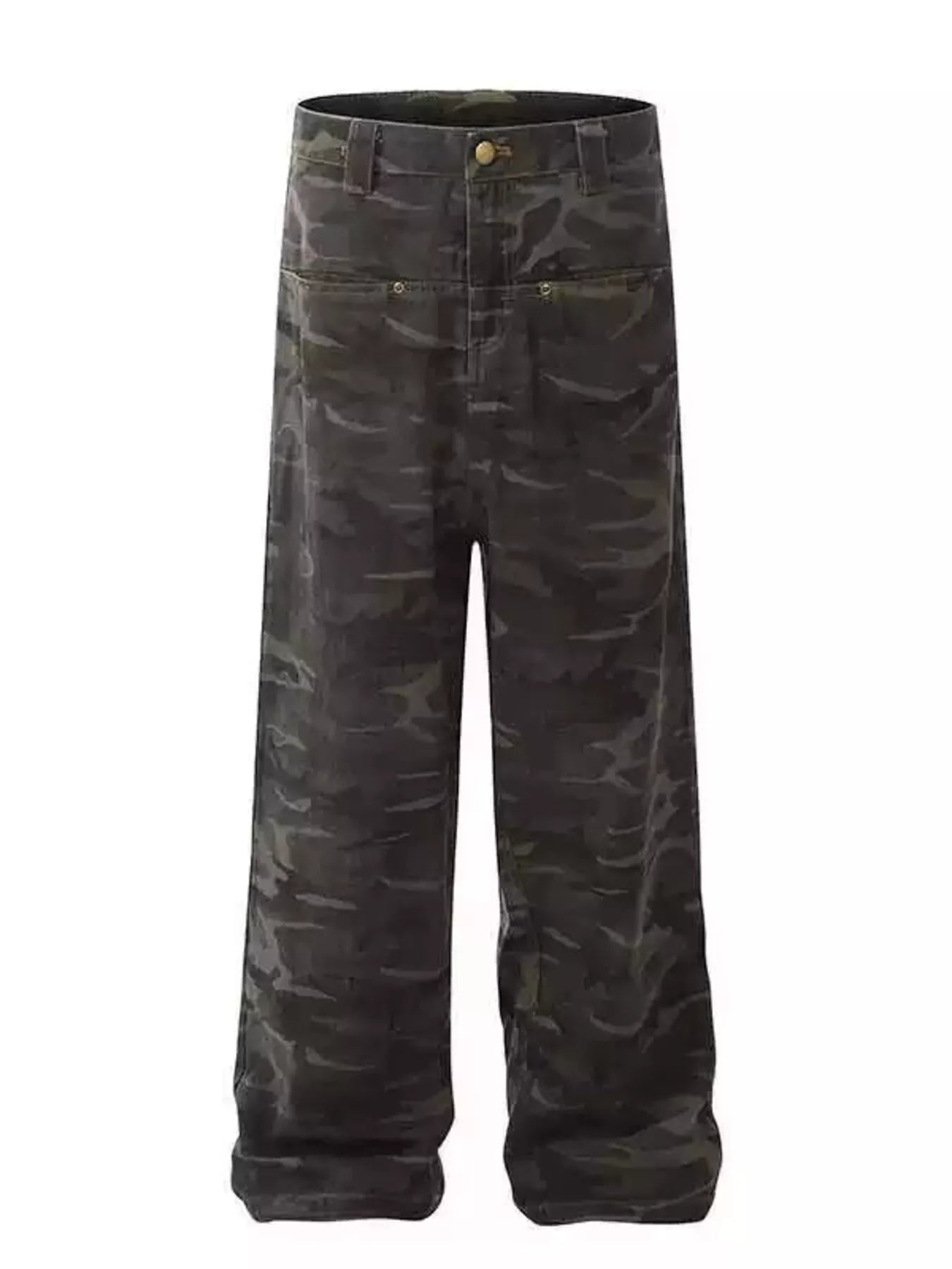 Men's loose fit camo print jeans by Trendsi, full size men's casual bottoms with a relaxed fit and camouflage pattern.
