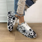 Women’s round-toe thick-sole lace-up sneakers by Plush Fashion Hub featuring casual printed design and durable footwear style.