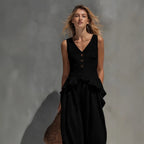Women’s sleeveless casual two-piece set with wide-leg pants and top by FitiqueFit, styled for a relaxed, stylish look.