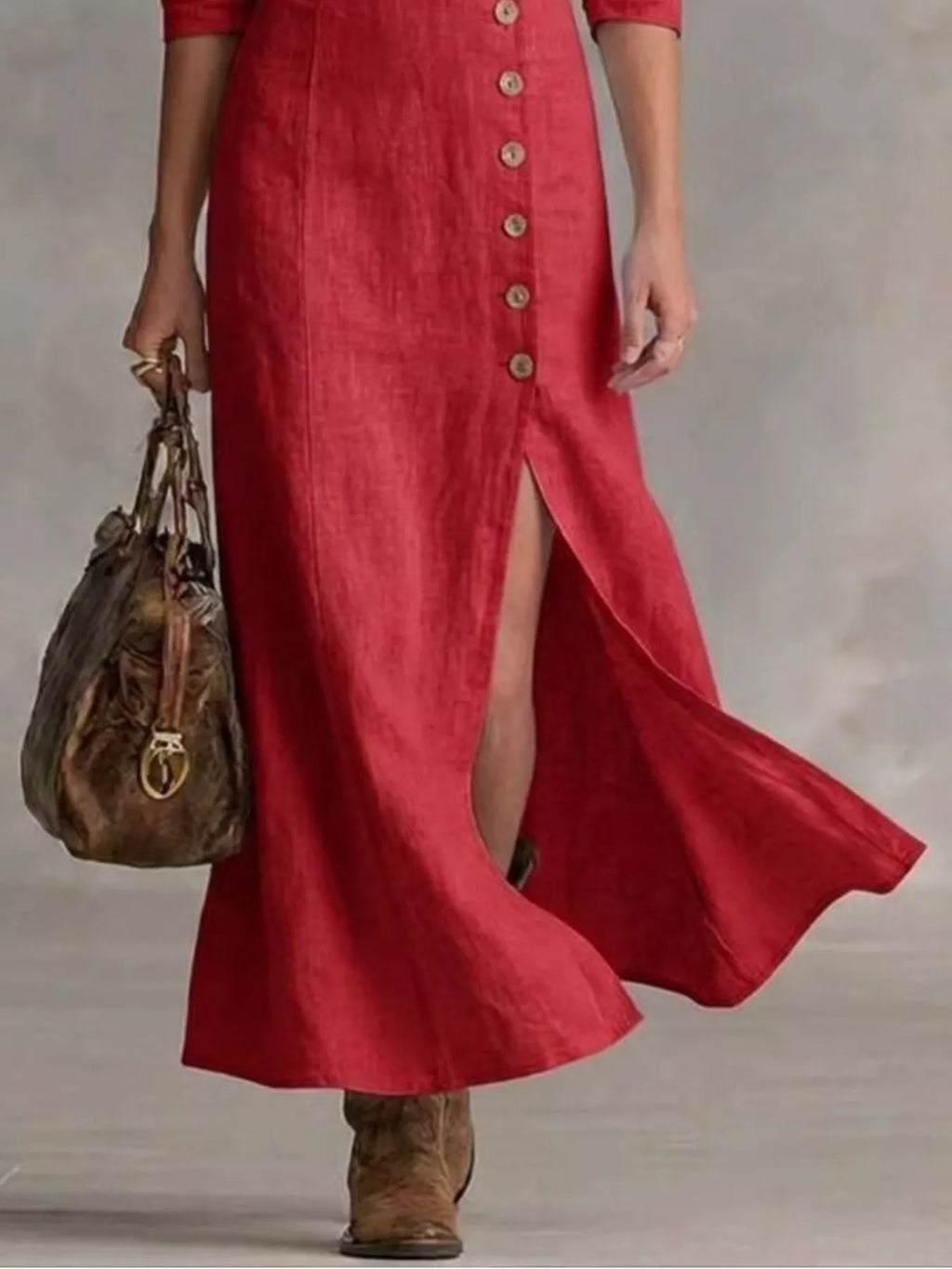 Plus size full-length maxi dress with button front and slit by Shopimist, featuring a flowy, elegant design perfect for formal wear