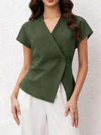Wrap-front one button shirt from Trendsi, featuring a stylish design with a front tie detail and long sleeves, perfect for casual wear.