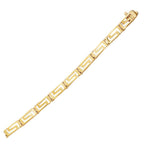 14k yellow gold Greek fret design bracelet with intricate pattern, showcasing elegant craftsmanship and luxurious style.