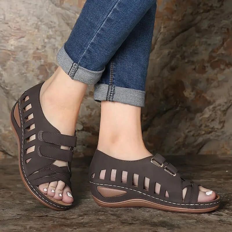 European and American large size hollow platform Velcro sandals by Plush Fashion Hub, showcasing open-toe design and adjustable straps.
