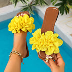 Floral embellished flat sandals from Plush Fashion Hub featuring colorful flower details and comfortable open-toe design