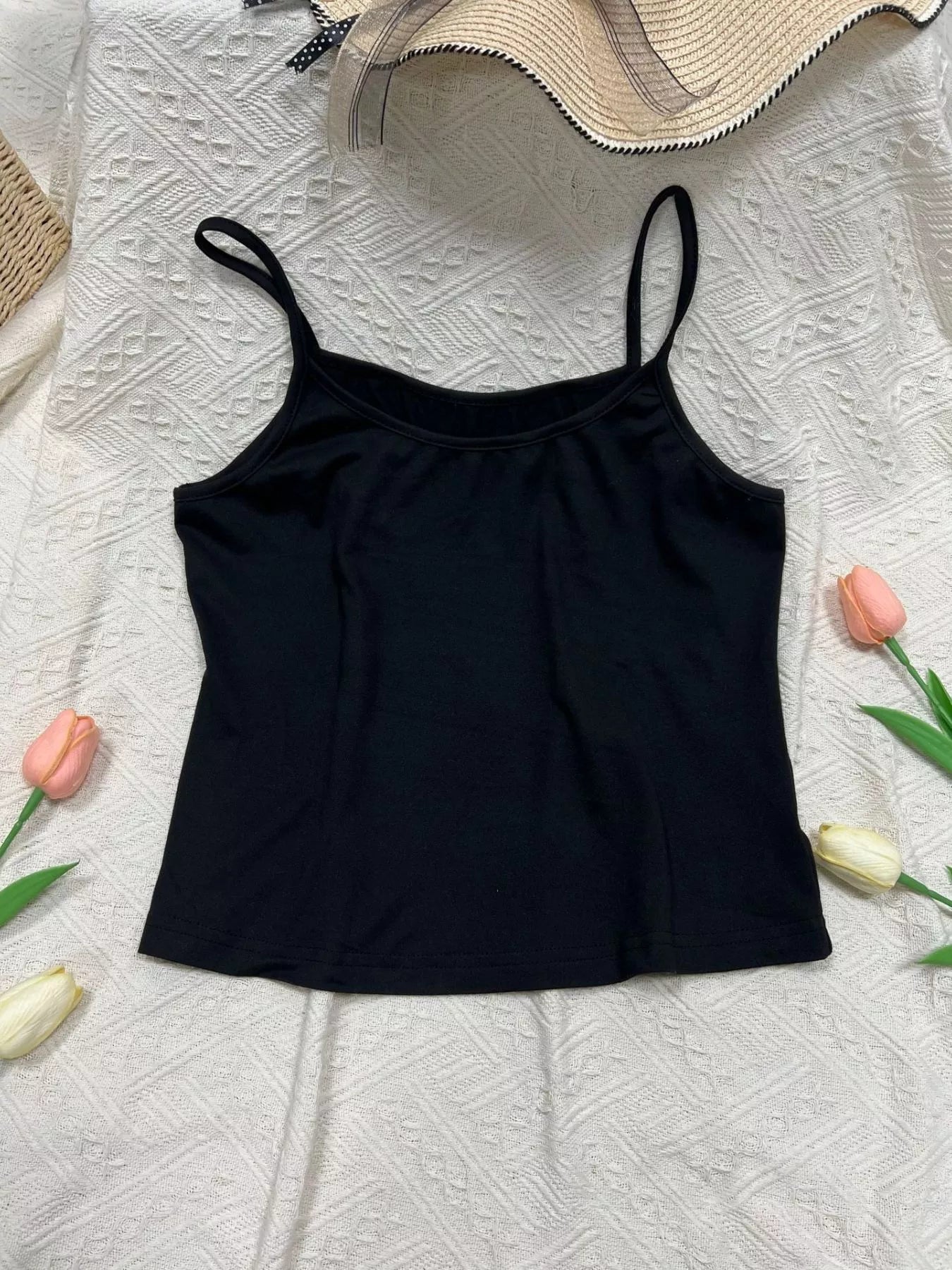 Solid color scoop neck cami tank top by Plush Fashion Hub, featuring a fitted design and smooth fabric.