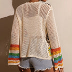 Women's elegant crochet cardigan by FitiqueFit featuring intricate knit details and a stylish, lightweight design.