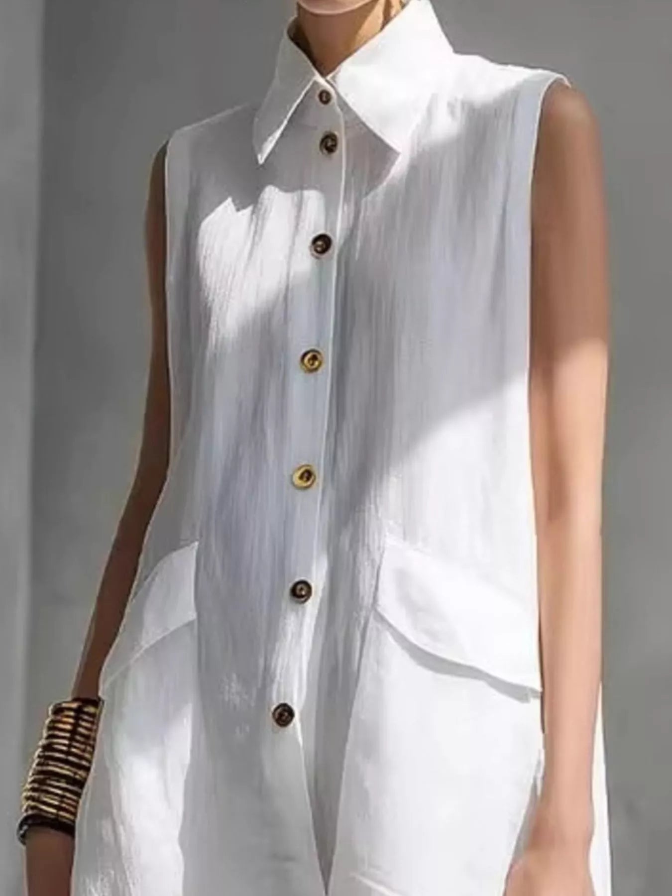 Plus size sleeveless button-front dress by Plush Fashion Hub, featuring a flattering fit and stylish design.