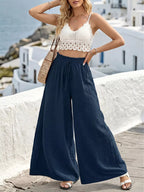 Shopimist wide leg drawstring pants with relaxed fit and comfortable elastic waistband, shown in a neutral fabric.