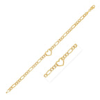 14k yellow gold Figaro chain bracelet with heart charm, 7-inch length, elegant jewelry piece from Bids.com