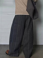 Men's wide leg striped casual trousers by Trendsi, breathable relaxed fit pants with comfortable loose style.