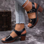 Shopimist open toe block heels sandals with stylish straps and chunky heels, perfect for summer or casual wear.