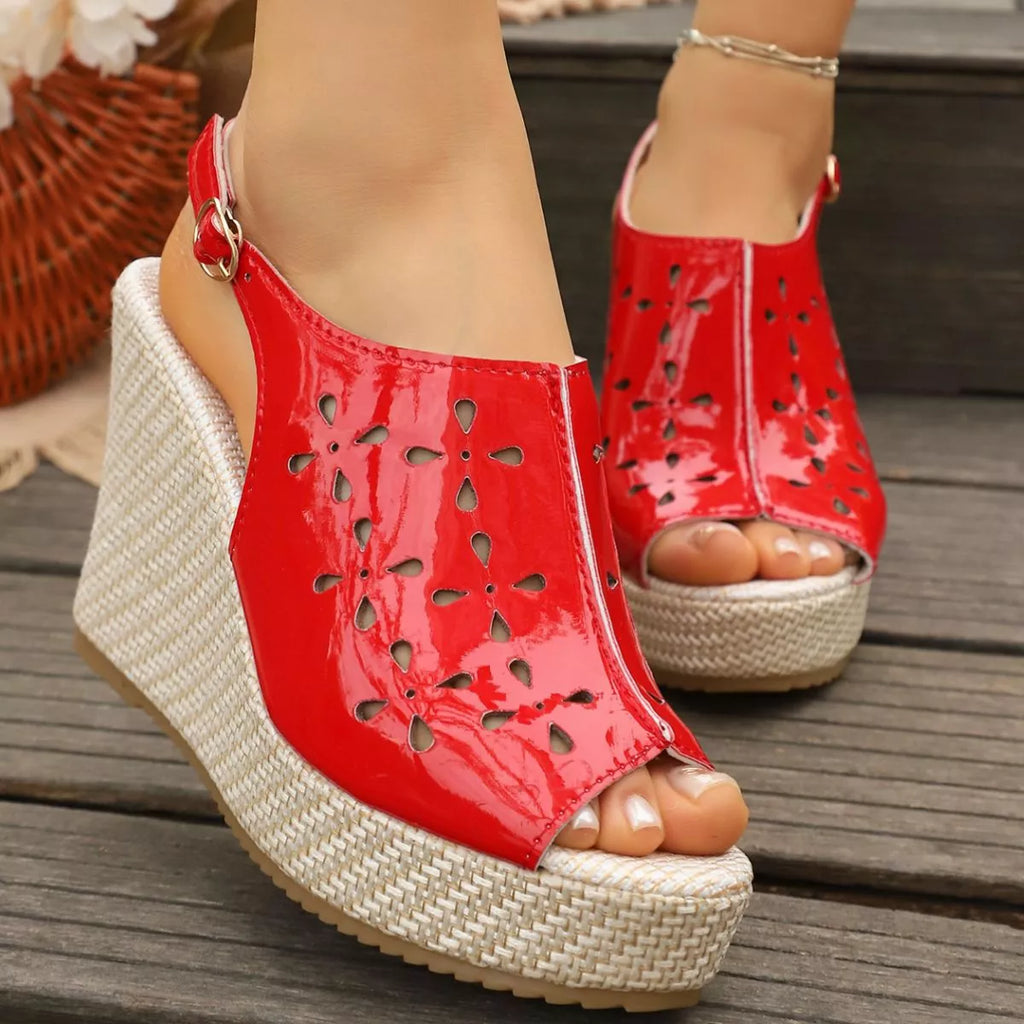 Shopimist peep toe wedge sandals with stylish open toe design and cork platform for a trendy summer look.