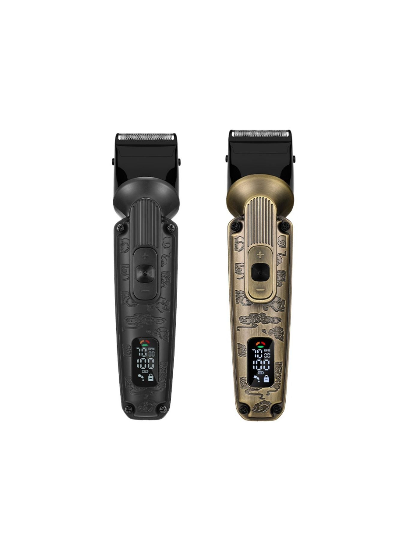 Professional 19-piece LED display hair clipper and grooming kit for men, featuring various attachments and a sleek design.