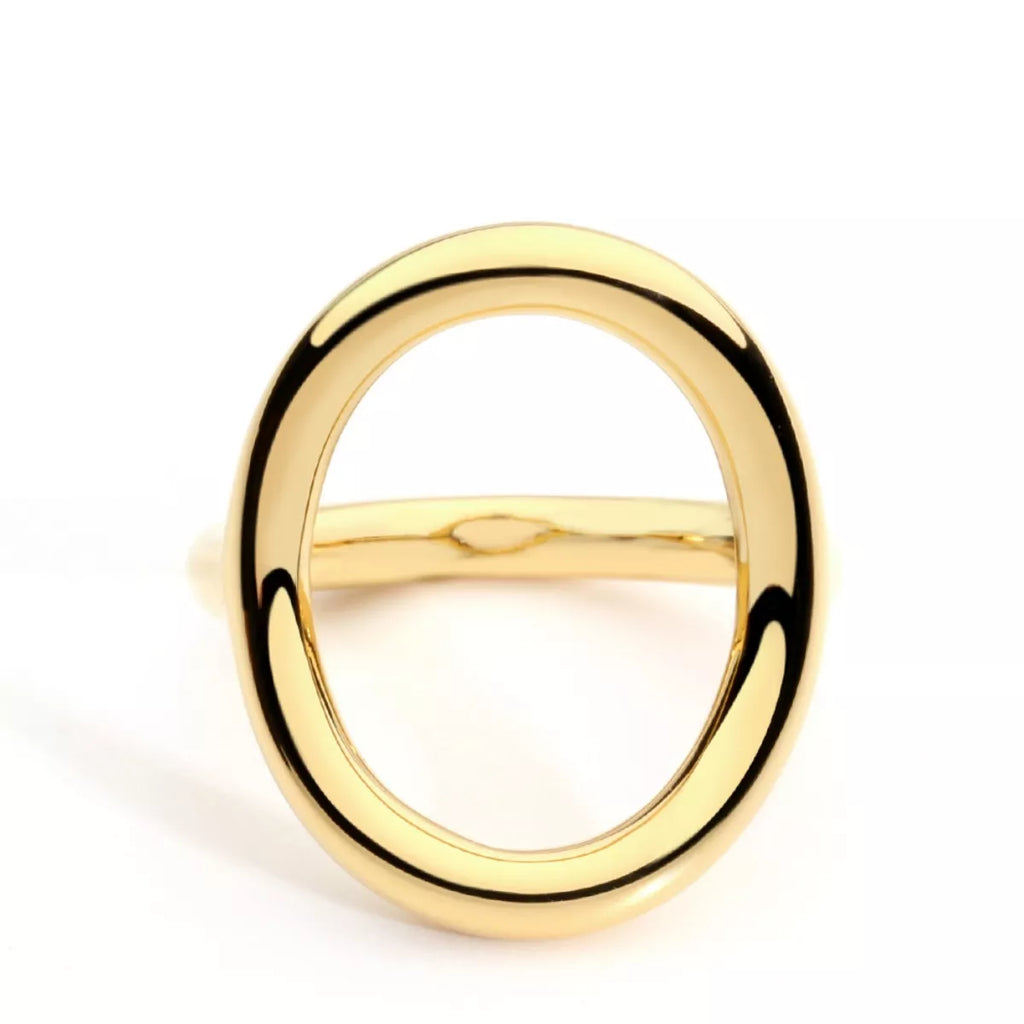 18K gold-plated copper round ring with polished finish, showcasing a sleek and elegant jewelry design.