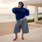 Women's wide-leg cargo-style pants with zipper and button details, featuring a relaxed fit and utilitarian design by Plush Fashion Hub.