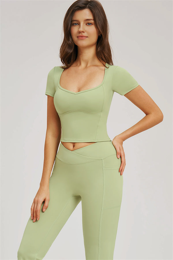 Fitglutes activewear flare-leg leggings and T-shirt set, featuring comfortable workout clothes for gym and sports activities