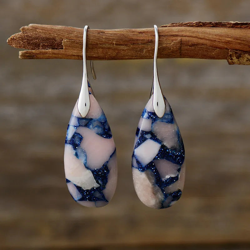 Shopimist teardrop-shaped natural stone dangle earrings featuring elegant, smooth stones hanging from delicate hooks.