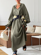 Cotton linen maxi dress with tie neck and flounce sleeves, stylish Trendsi dress perfect for casual or dressy occasions