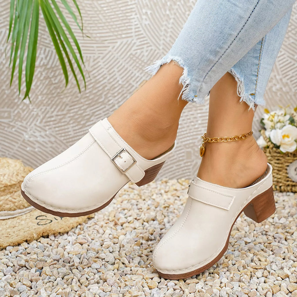 Shopimist round toe block heels sandals with stylish heeled shoes, featuring a classic design and comfortable chunky heels.