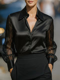 Loose satin long sleeve shirt for women in solid color, featuring a versatile and relaxed fit, by LadyShow.Store.