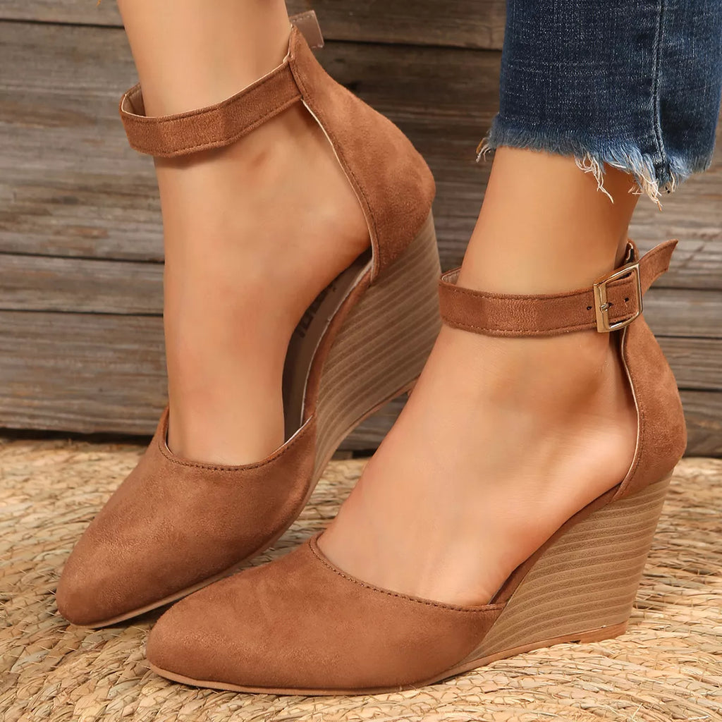Shopimist point toe wedge sandals featuring sleek design and comfortable heel height, perfect for stylish summer footwear.