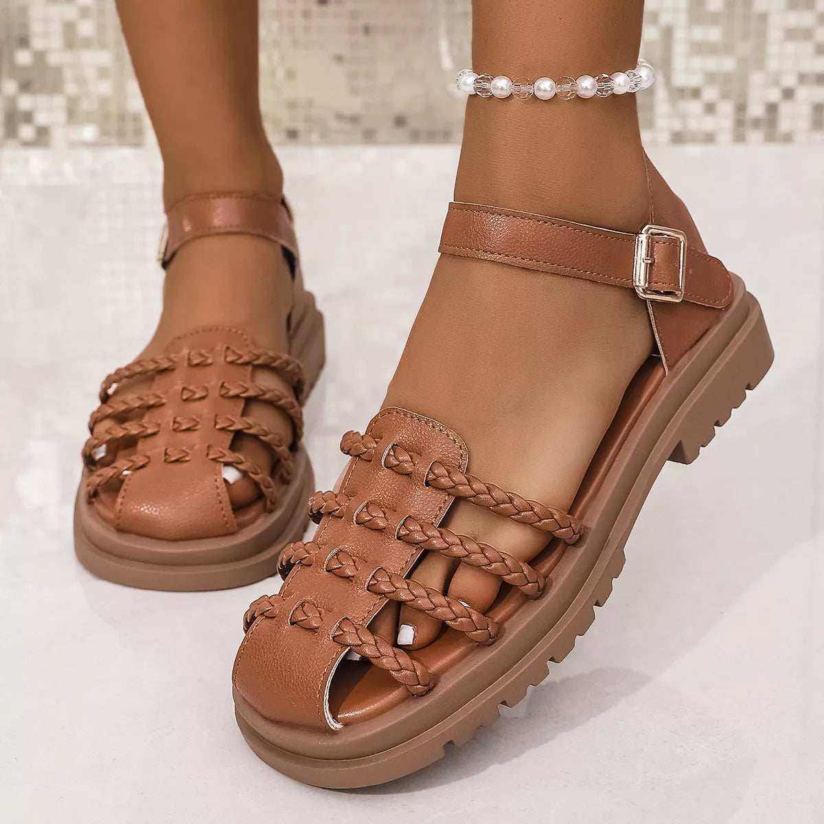 Shopimist round toe platform sandals with chunky soles and stylish straps, perfect for casual and summer outfits.