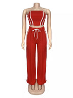Trendsi sleeveless tube top and wide-leg pants set, stylish matching outfit, black fabric, casual chic look.