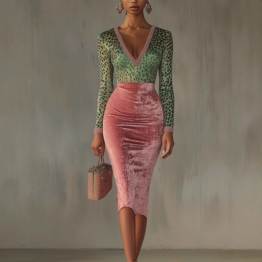 Shiny, stretchy velvet bodycon high-waist mermaid skirt in deep jewel tone, fitted design by Plush Fashion Hub.