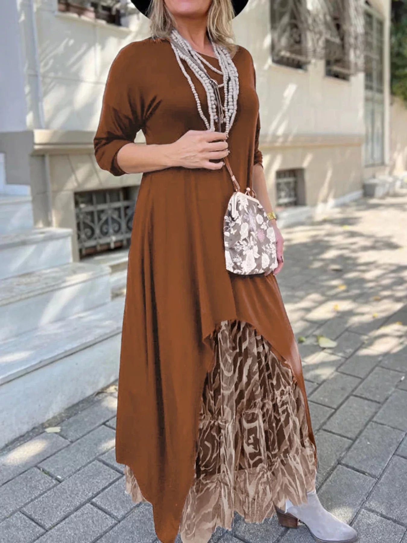 Plus size leopard print midi dress with asymmetrical hem from Shopimist, showcasing a stylish and flowing design.