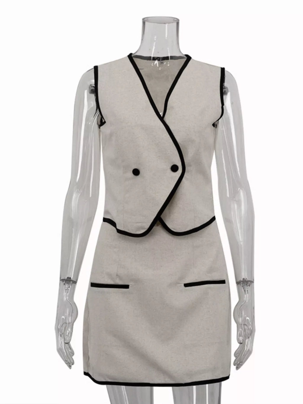 Contrast trim vest and skirt set by Shopimist featuring a stylish sleeveless vest and matching skirt with bold trim details.