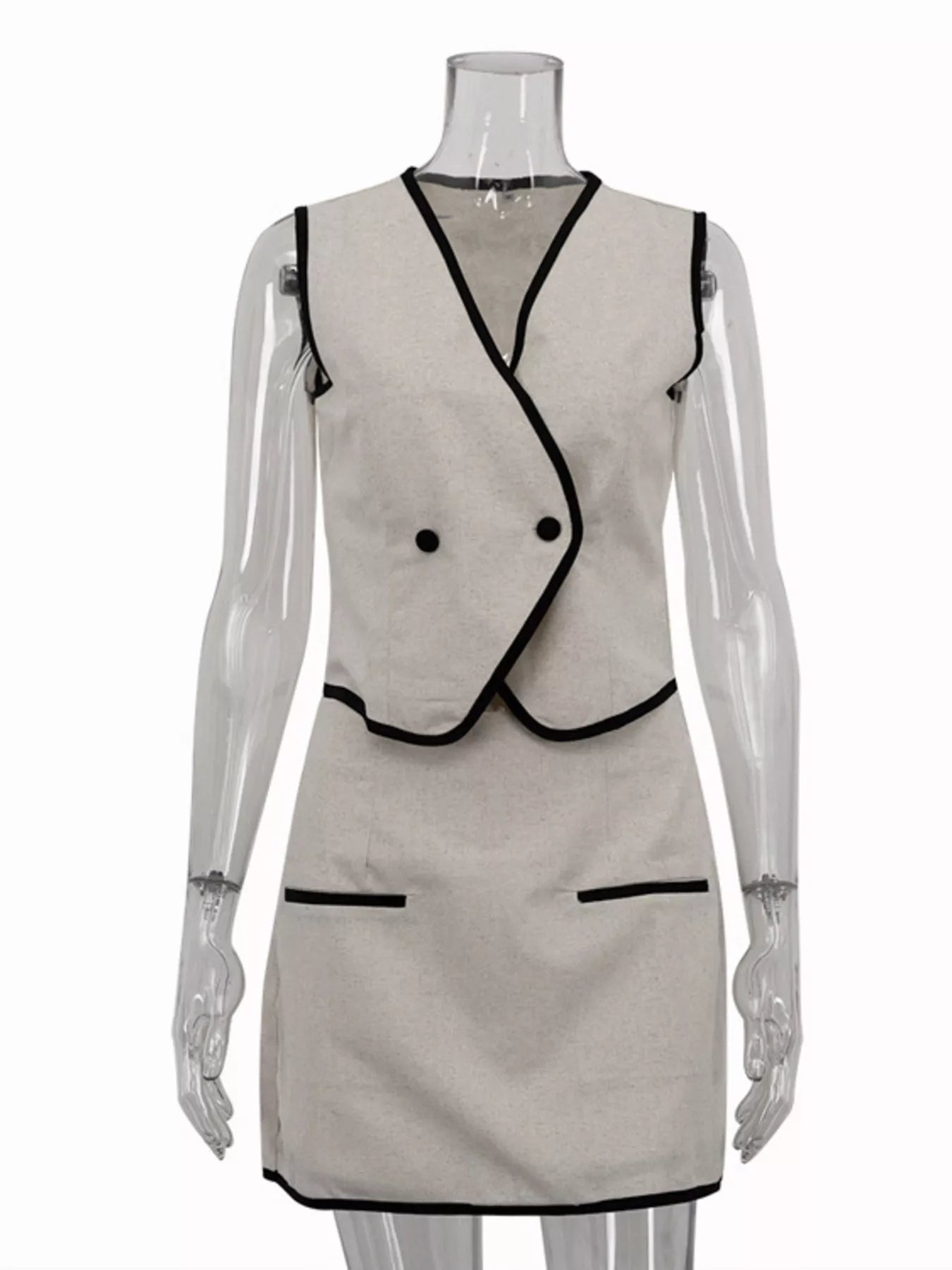 Contrast trim vest and skirt set by Shopimist featuring a stylish sleeveless vest and matching skirt with bold trim details.