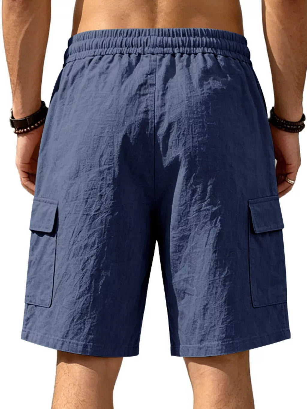 Men's plus size casual cargo shorts with drawstring waist, black fabric, front and side pockets, from Trendsi.