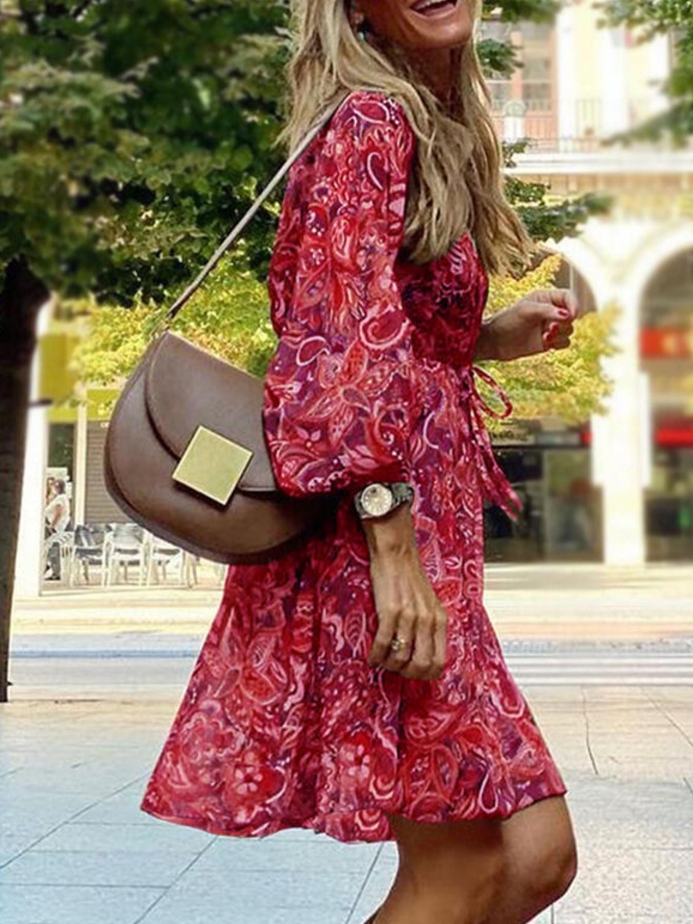 Paisley print balloon sleeve mini dress by Plush Fashion Hub featuring a boho style, perfect for parties and casual wear.