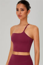 Fitglutes activewear one-shoulder crop top and shorts 2-piece set, stylish gymwear and workout clothes for women.