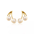 Pearl cherry drop earrings by Shopimist featuring white pearls and red cherry-shaped accents on silver hooks.