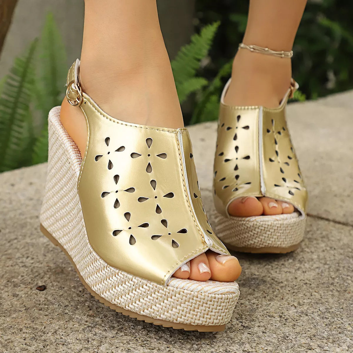 Shopimist peep toe wedge sandals featuring a stylish design with a sturdy heel and open toe for trendy summer wear.
