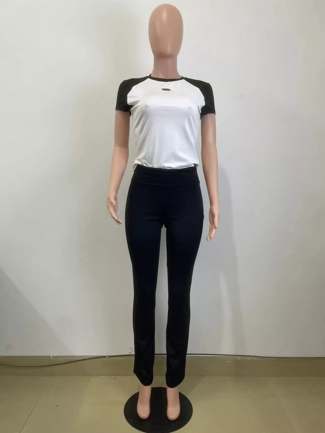 Shopimist contrast short sleeve tee and pants set, featuring a stylish top and matching bottoms in a modern design.