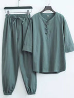Plus size men's Chinese style top and pants set by Shopimist, featuring traditional design and comfortable fit.