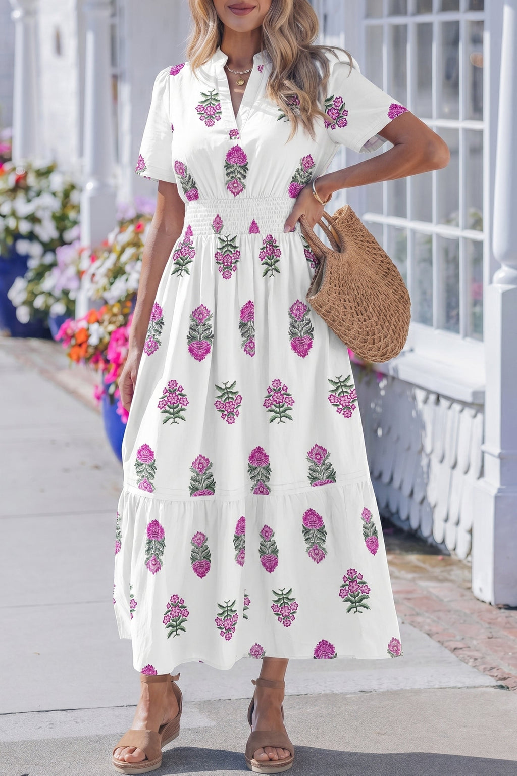 Aileen Ruffle Hem Maxi Dress by Threaded Pear featuring a flowing silhouette with ruffle details at the hem, in soft fabric.