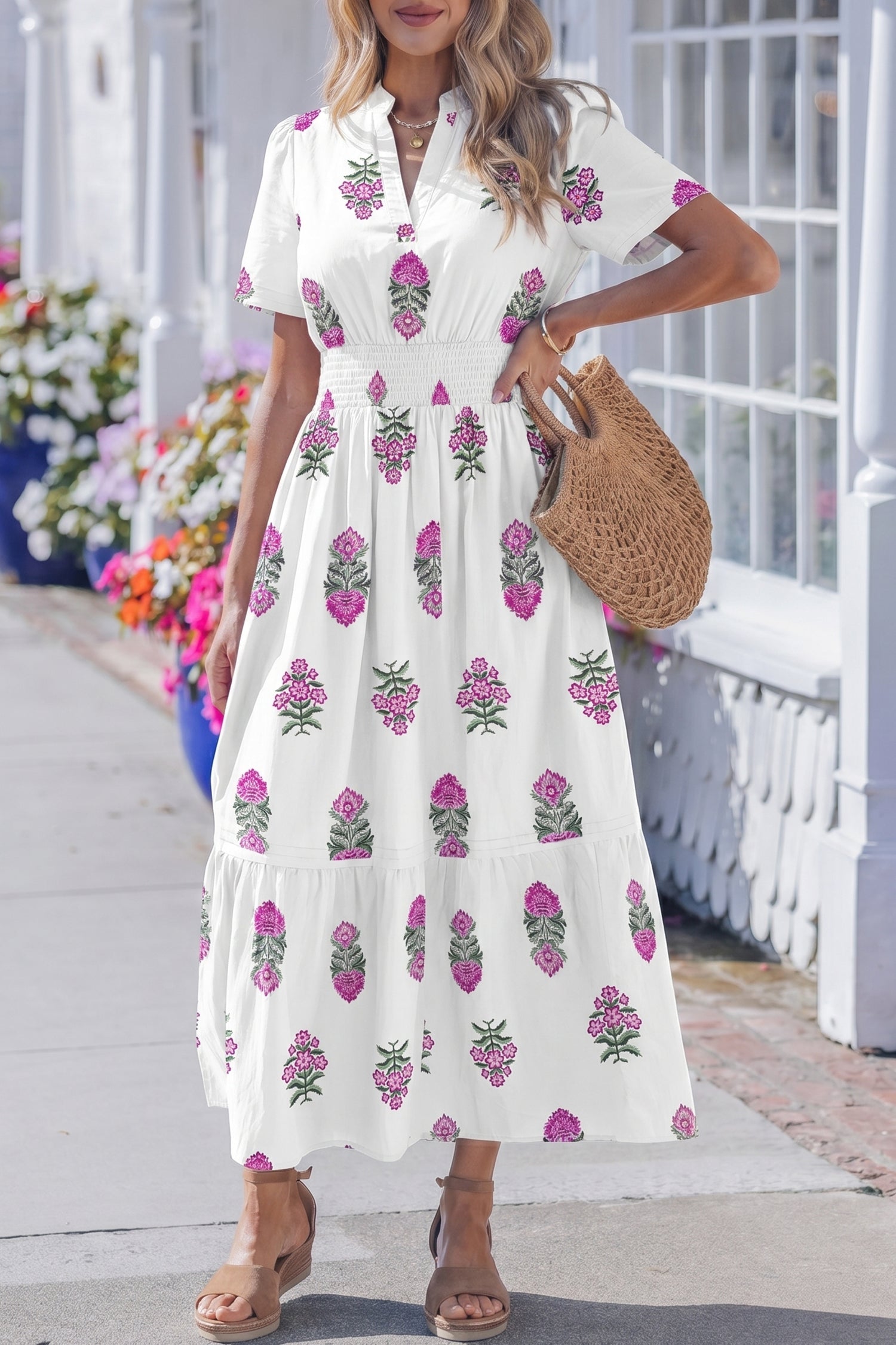 Aileen Ruffle Hem Maxi Dress by Threaded Pear featuring a flowing silhouette with ruffle details at the hem, in soft fabric.