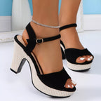 Women's ankle strap block heel sandals by Trendsi featuring comfortable dressy high heels with stylish ankle straps.