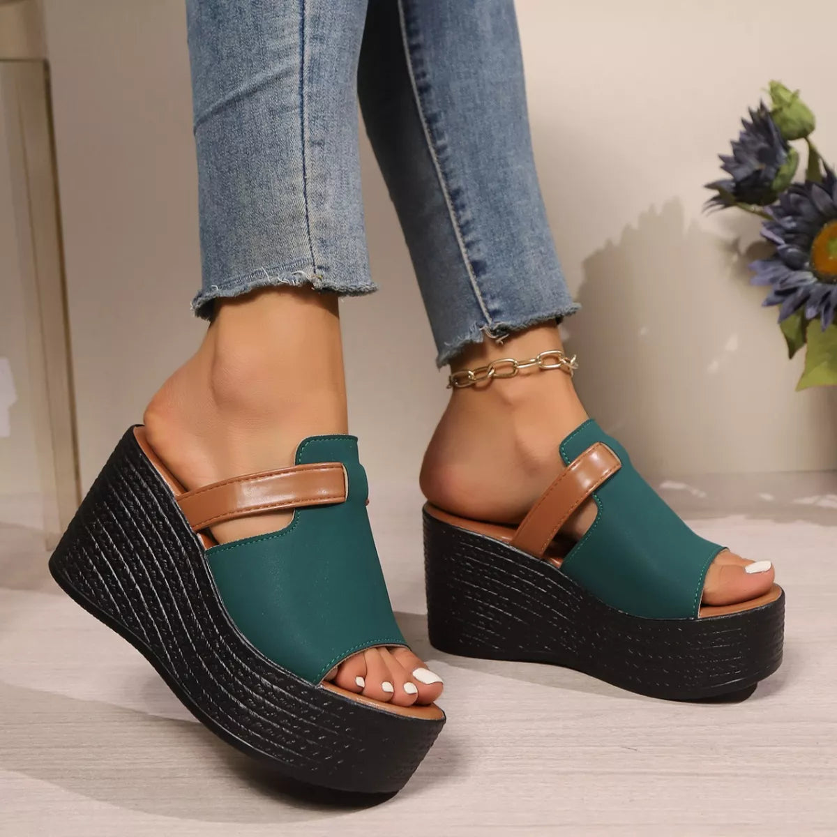 Women's open toe platform wedge sandals by Trendsi, featuring stylish high heels and summer-ready design with a trendy look.