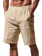Men's plus size striped casual shorts with drawstring waist, made by Trendsi, featuring a comfortable, relaxed fit and vibrant pattern.