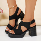 Women's open toe block heel sandals by Trendsi featuring strappy design and comfortable dress shoe style.