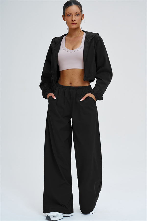 Light blue Svelte UV protection crop hoodie by Fitglutes Activewear, showing the sporty, fitted design and breathable fabric.