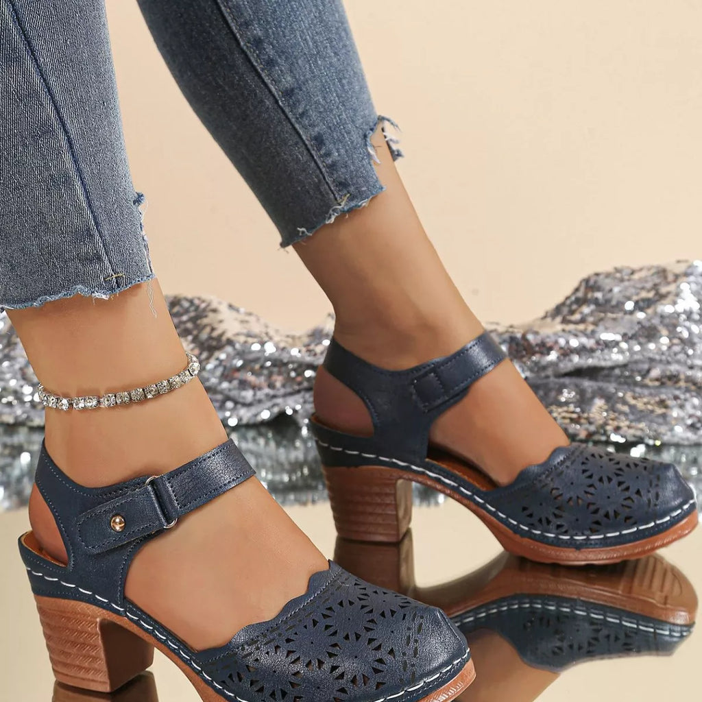 Shopimist round toe block heels sandals with stylish design, featuring a comfortable block heel and sleek round toe shape.