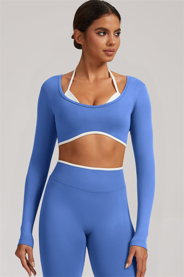 Fitglutes Activewear long sleeve crop top and leggings 2-piece set, sporty gymwear and workout clothes for active women.