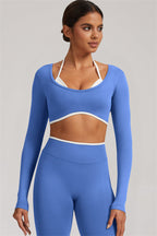 Fitglutes Activewear long sleeve crop top and leggings 2-piece set, sporty gymwear and workout clothes for active women.