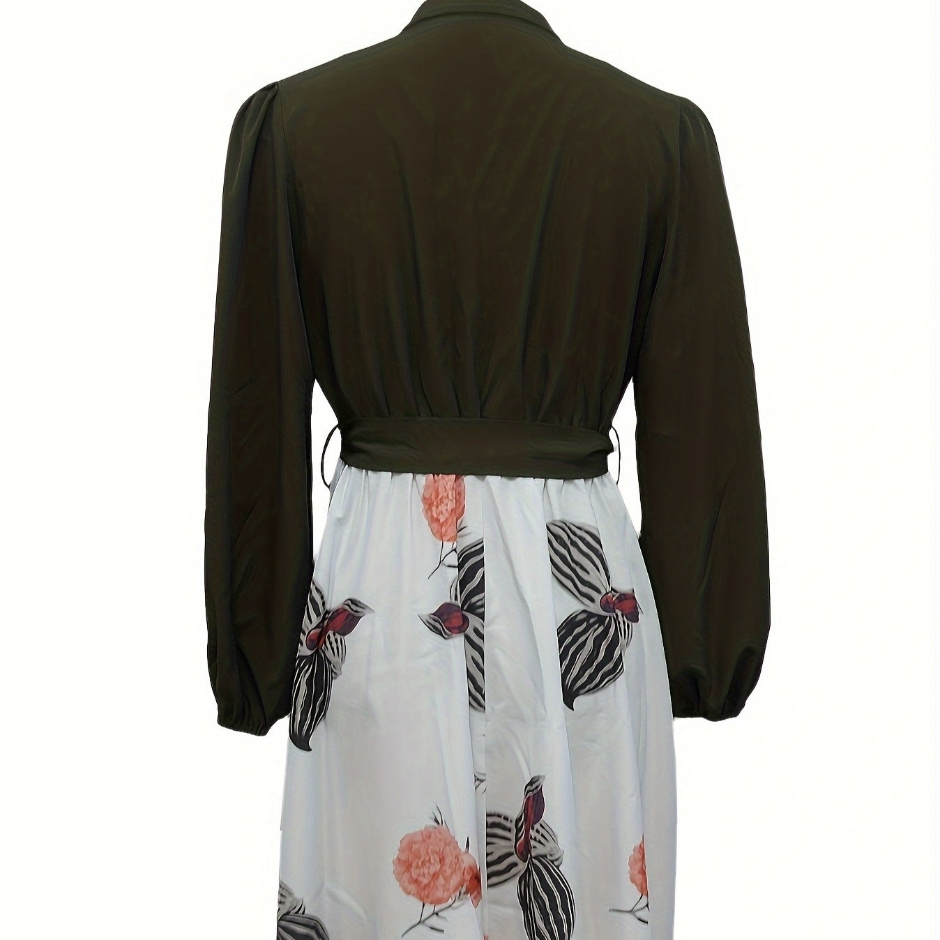 Ladies' casual printed V-neck dress with waist strap by FitiqueFit, featuring a stylish and comfortable casualwear design.